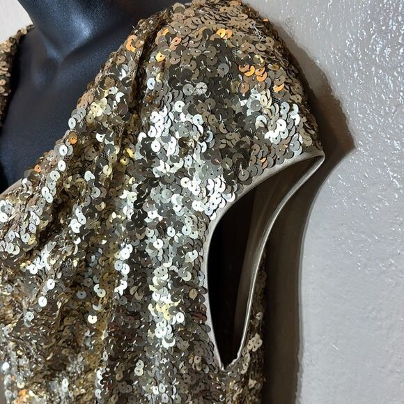 St. John women’s dress 6 gold sequined event party occasion silk lined New - Picture 3 of 9
